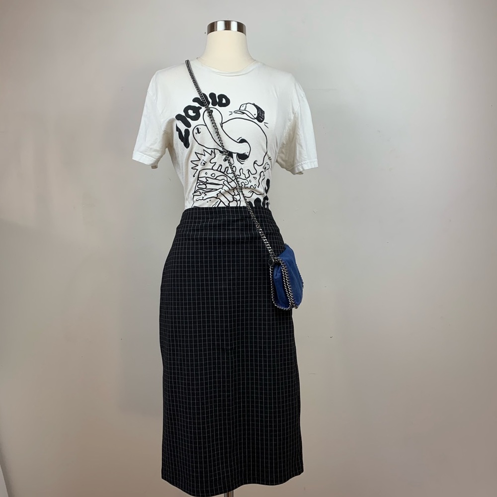 Max Studio Stretch B&W Pencil Midi Skirt